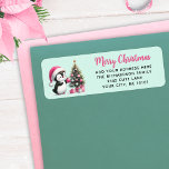 Etiqueta Mint Green Pink Merry Christmas Fun Pingüino Moder<br><div class="desc">Estos únicos Navidades verdes y rosas de menta que devuelven las etiquetas de dirección incluyen la frase "Feliz Navidad" que dice en letras casuales y un pingüino lindo en un sombrero Santa Rosa que decora el árbol de Navidad. La plantilla facilita el escribir la dirección antes de realizar el pedido....</div>