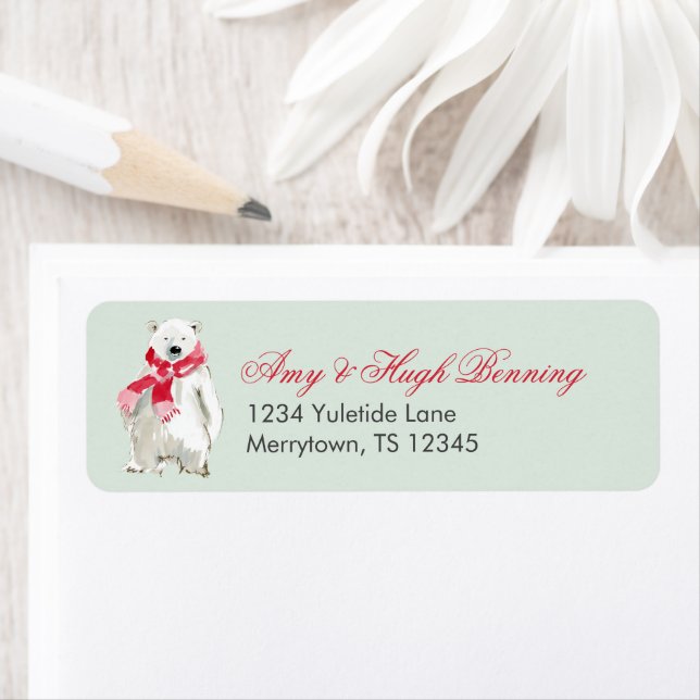 Etiqueta Mint Green Polar Bear Address (In situ)