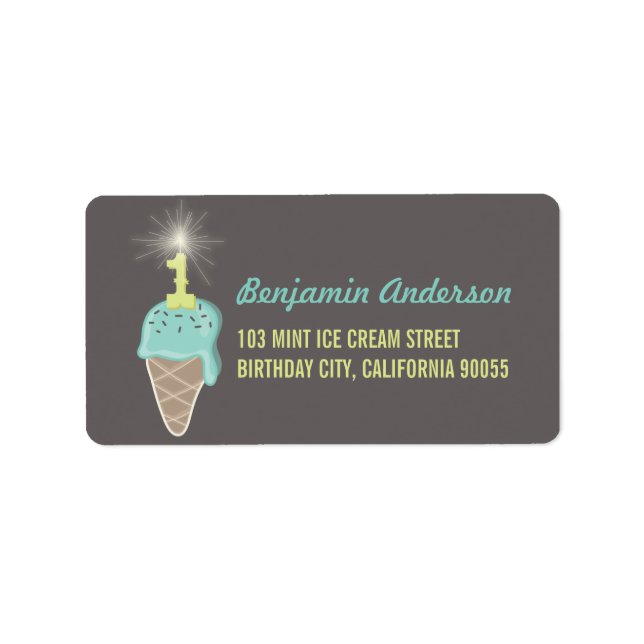 Etiqueta Mint Ice Cream Sparkler Boy Primer Fiesta de cumpl (Frente)