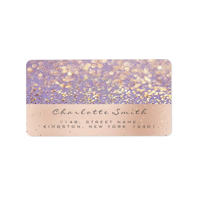 Etiqueta Mochila de Confetti Dorado Novia RSVP Lavender Pur (Frente)