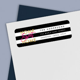 Etiqueta Moda Black & White Stripes Gold Hogar dulce Hogar