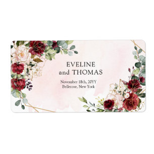 Etiqueta Moda boda geométrico de oro de merlot rojo profund