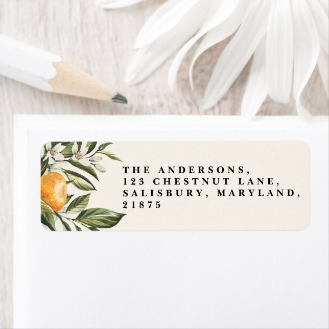 Etiqueta Moda botánica rústica de naranja Citrus flor  (In situ)