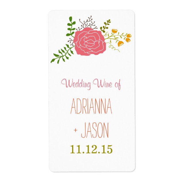 Etiqueta Moda Flor rosa Verde hojas Boda vino (Frente)