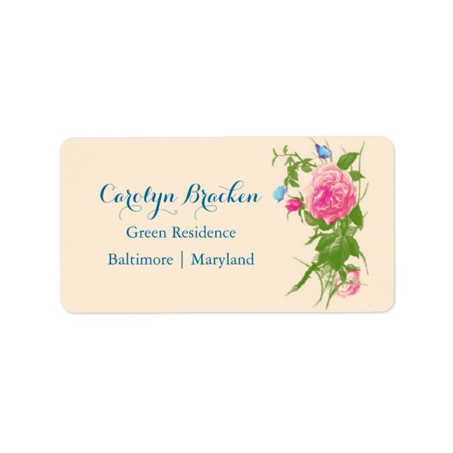 Etiqueta Moda Flores de época | ROSAS | Mariposa (Frente)