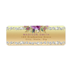 Etiqueta Moda Purpurina púrpura Flores Diamantes Oro