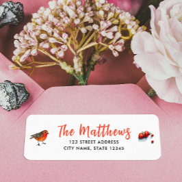 Etiqueta Moda Red Robin Watercolor Nombre manuscrito Typo