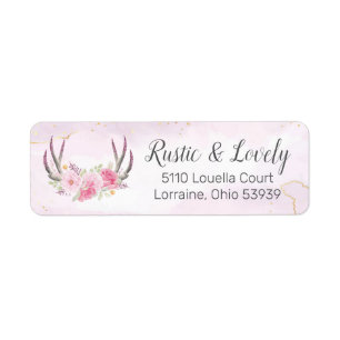 Etiqueta Moda Rubor Pink Gold Marble Rustic Floral Antlers