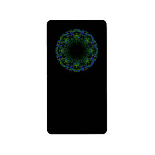 Etiqueta Modelo en colores del negro y del pavo real