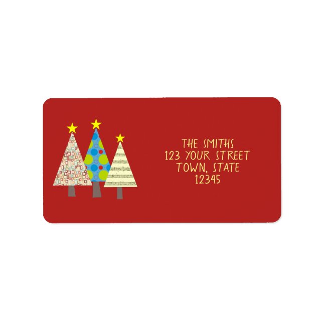 Etiqueta Modelo geométrico del árbol de navidad rojo (Frente)