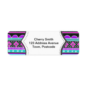 Etiqueta Modelo tribal azul y púrpura brillante