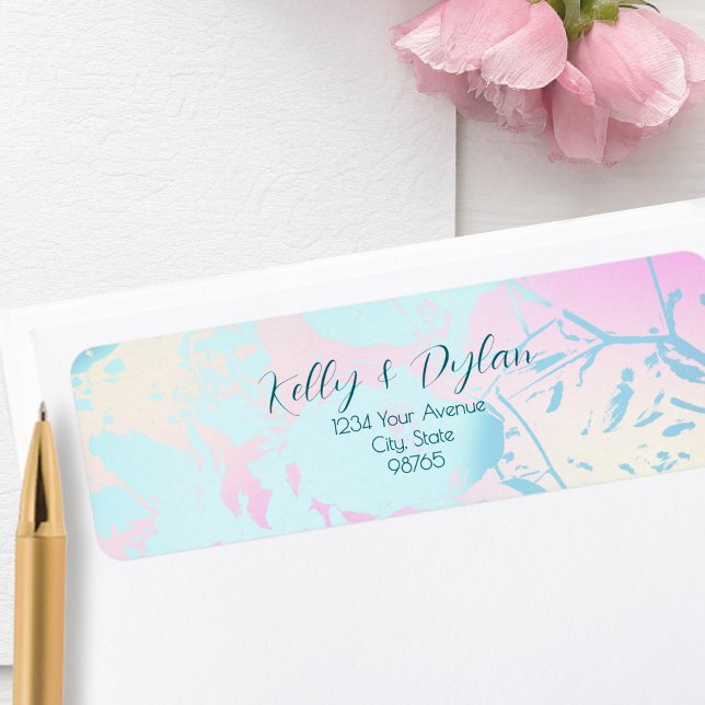 Etiqueta Modern Abstract Pastel Wedding Address (Subido por el creador)