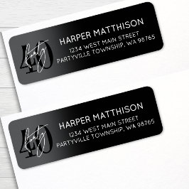 Etiqueta Modern Black 40th Birthday Party Return Address