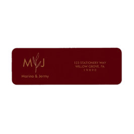Etiqueta Modern Burgundy Golden Leaflet Monogram 