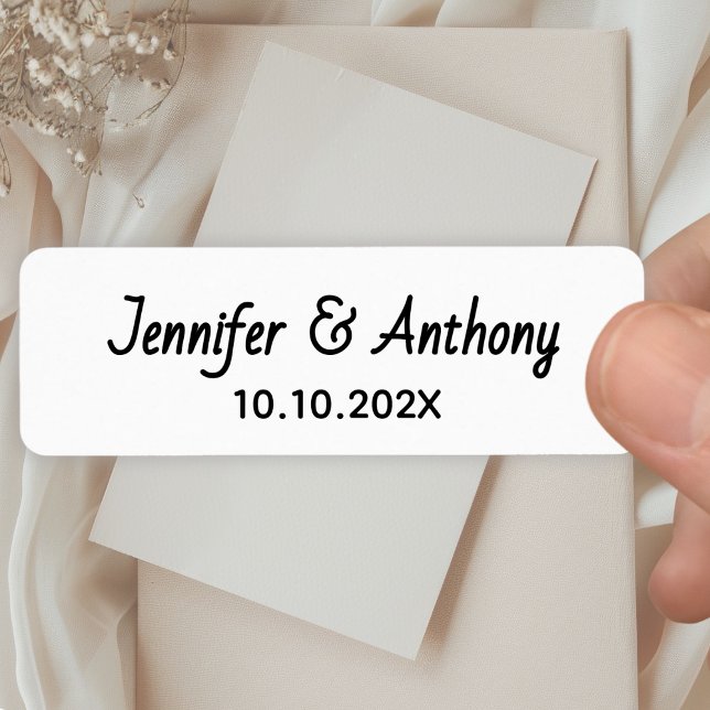 Etiqueta Modern Couple Names & Date Wedding - Black (Subido por el creador)