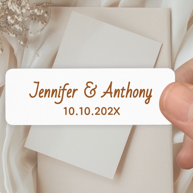 Etiqueta Modern Couple Names & Date Wedding - Bronze (Subido por el creador)