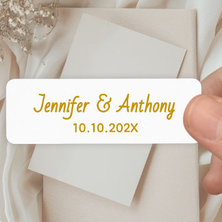 Etiqueta Modern Couple Names & Date Wedding - Gold