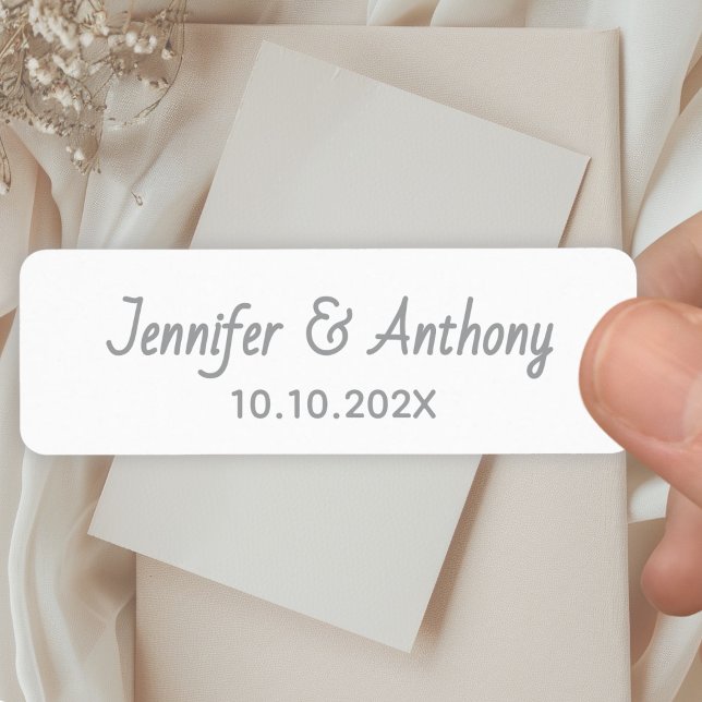 Etiqueta Modern Couple Names & Date Wedding - Silver (Subido por el creador)