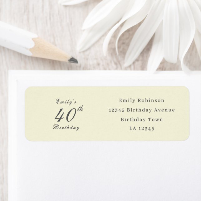 Etiqueta Modern Elegant Cream 40th Birthday Party Address (In situ)