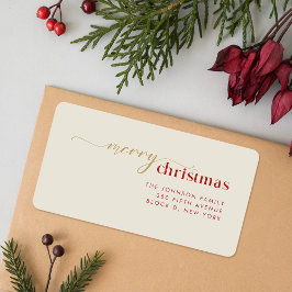 Etiqueta Modern Elegant Gold and Red Script Return Address