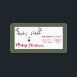 Etiqueta Modern funny holly reindeer script Merry Christmas<br><div class="desc">Modern funny holly reindeer script Merry Christmas return address design.  Modern attractive professional design with contemporary touch. A touch of elegance and style. Customize with your monogram initial,  name and address details.</div>