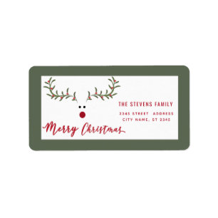 Etiqueta Modern funny holly reindeer script Merry Christmas