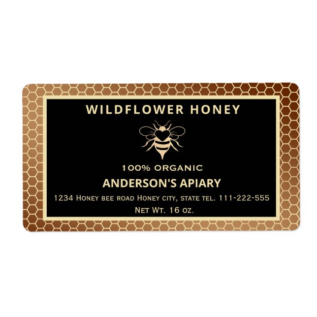 Etiqueta Modern gold honeybee honeycomb honey jar (Frente)