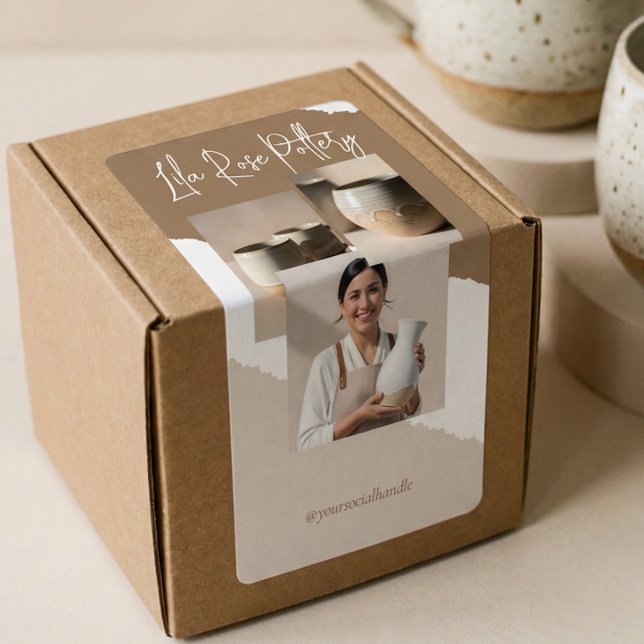 Etiqueta Modern Minimal Pottery Ceramic Business Box Wrap (Modern Minimal Pottery Ceramic Business Box Wrap Label)