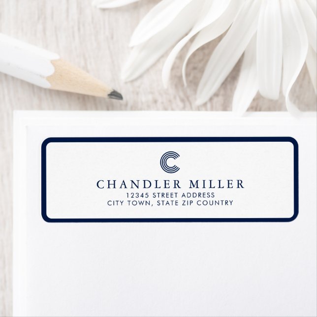 Etiqueta Modern Navy Blue Border Custom Stationery Address (In situ)