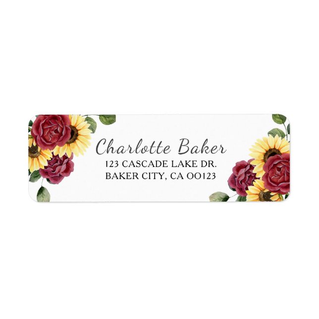 Etiqueta Modern Sunflower and Rose Floral (Frente)