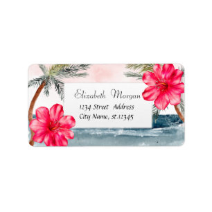 Etiqueta Modern Tropical Beach,Palms ,Hibiscus
