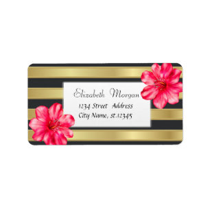 Etiqueta Modern Tropical ,Hibiscus Gold Stripe