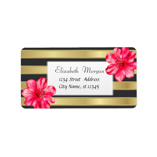 Etiqueta Modern Tropical ,Hibiscus Gold Stripe (Frente)