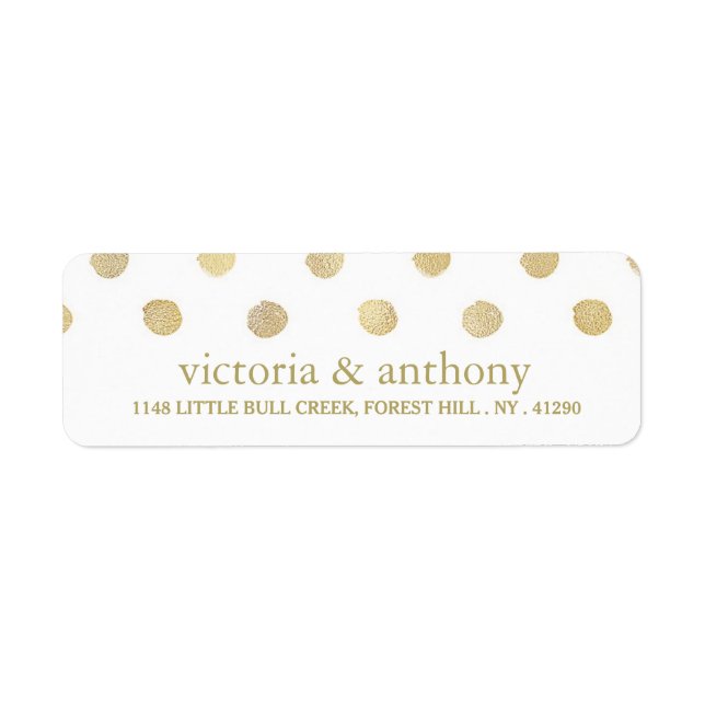 Etiqueta Modern White & Gold Polka Dots Wedding (Frente)