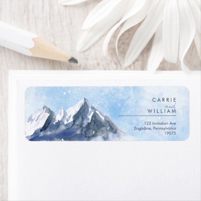 Etiqueta Modern Winter Mountain Pattern Wedding (In situ)