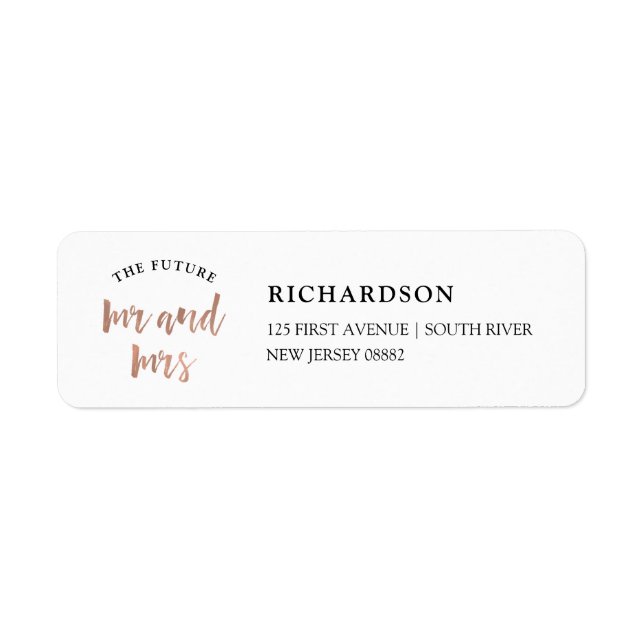 Etiqueta Modern Wish | Faux Rosa Gold Future Mr. y Mrs. (Frente)