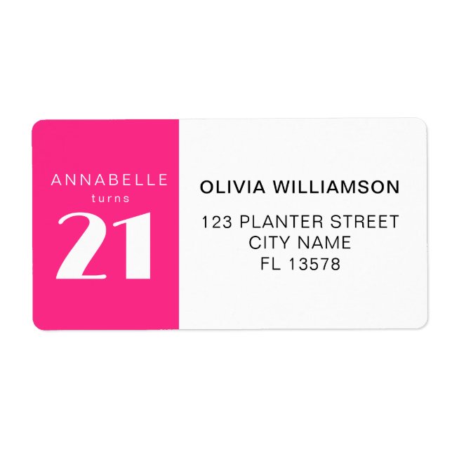 Etiqueta Moderna 21ª Veintiuna fiesta de cumpleaños de colo (Frente)