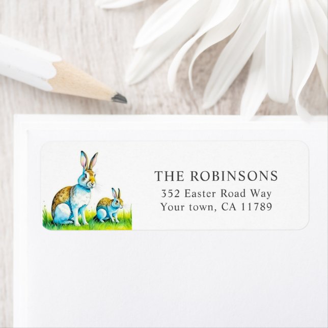 Etiqueta Moderna acuarela Bunny Dirección de devolución de  (In situ)