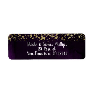 Etiqueta Moderna acuarela Moody Royal Purple Gold Boda