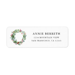 Etiqueta Moderna acuarela Wreath Evergreen Berries Holiday