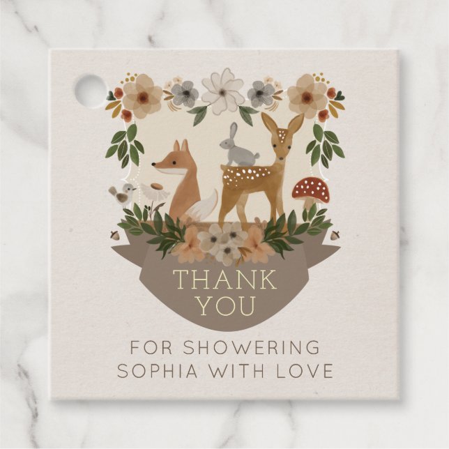 Etiqueta moderna de Baby Shower de Woodland (Anverso)