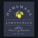 Etiqueta moderna de bebida azul Limoncello<br><div class="desc">limón y hojas color agua de bonito,  etiqueta de bebida limoncello. Diseñado para coincidir con nuestra colección Citrus Orchard. El color de fondo,  mostrado en azul marino,  se puede personalizar.</div>