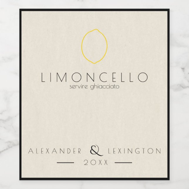 Etiqueta moderna de botellas de Limoncello Wedding (Etiqueta única)