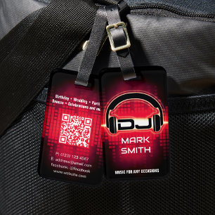 Etiqueta moderna de equipaje rojo DJ con código QR