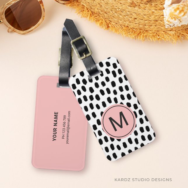 Etiqueta moderna de equipaje rosa monogramado (Customize this luggage tags with name, initial and contact info order online, no minimum required)