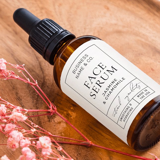 Etiqueta moderna de frasco cosmético estilo apotec (Minimalist fully customizable dropper bottle wrapper style label in apothecary style design)