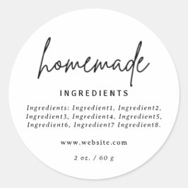 Etiqueta moderna de ingredientes blancos caseros