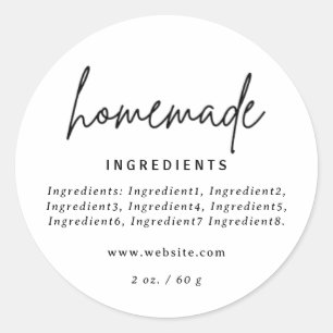 Etiqueta moderna de ingredientes blancos caseros