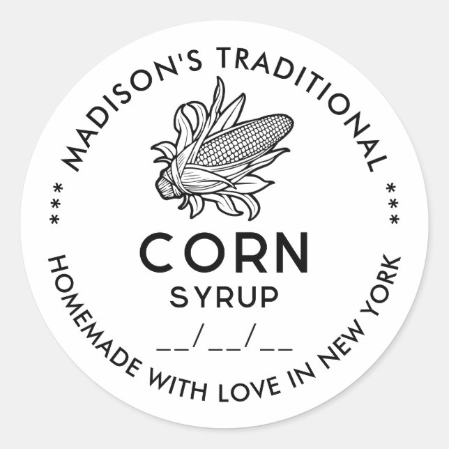 Etiqueta moderna de jarabe de maíz con perrera en  (Anverso)