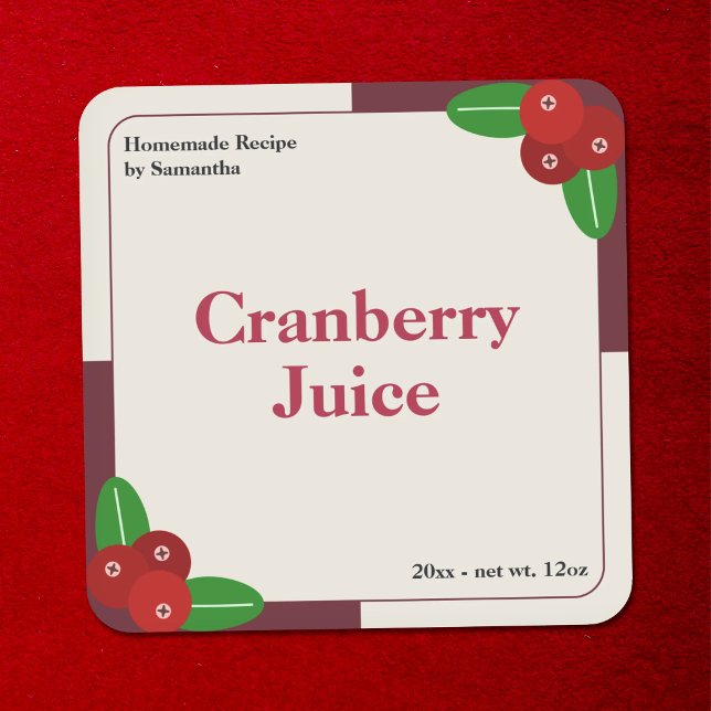 Etiqueta Moderna de Jugo de Arándano (Modern Cranberry Juice Label Sticker)